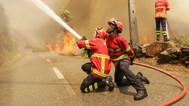 Varios bomberos en la extinción del incendio de Portugal