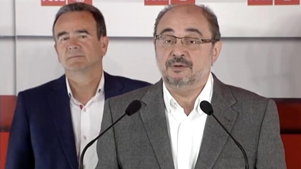 El presidente aragonés, Javier Lambán, junto al responsable de la Diputación de Zaragoza, Sánchez Quero