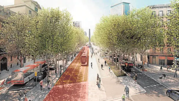 Imagen virtual de cómo quedaría la avenida Diagonal con el tranvía en superficie
