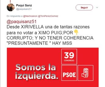 Uno de los comentarios contra Puig en Twitter