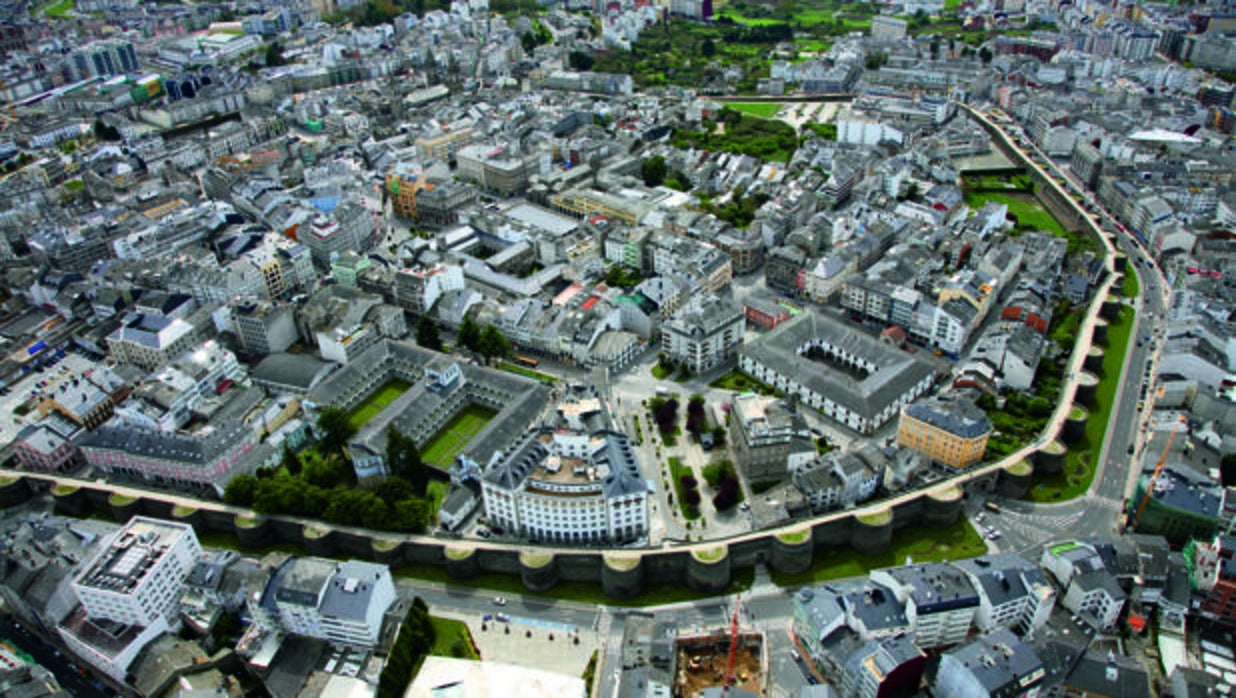 Vista aéres de la zona amurallada de Lugo