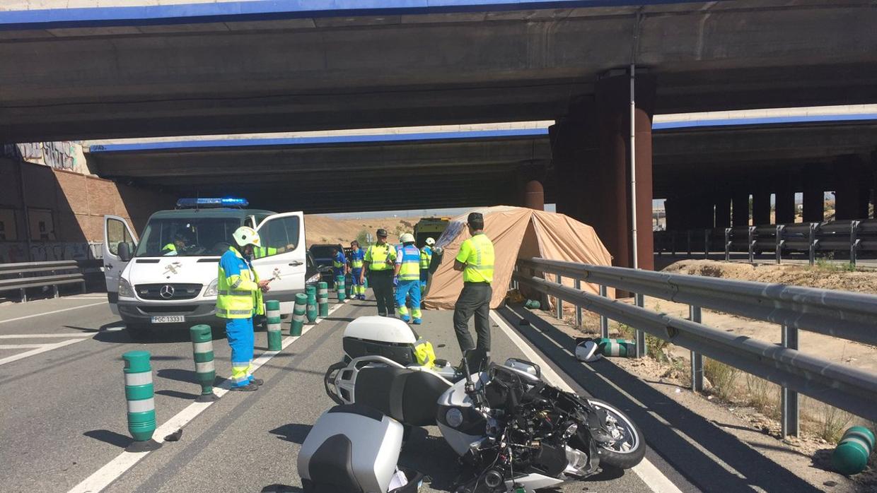 Motocicleta protagonista del siniestro en el asfalto de la M-30