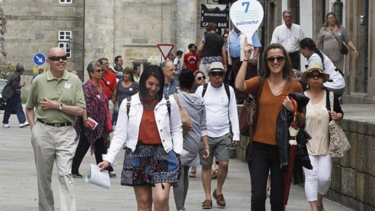 Un grupo de turistas en Santiago