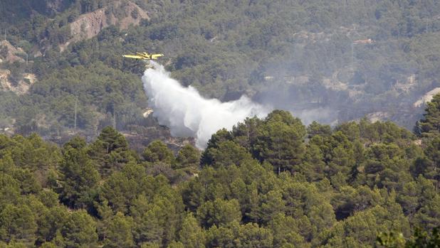 Los bomberos controlan el incendio forestal de Guadalest tras quemar más de 20 hectáreas