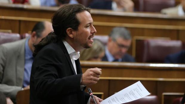 Pablo Iglesias, el pasado miércoles en su escaño del Congreso de los Diputados