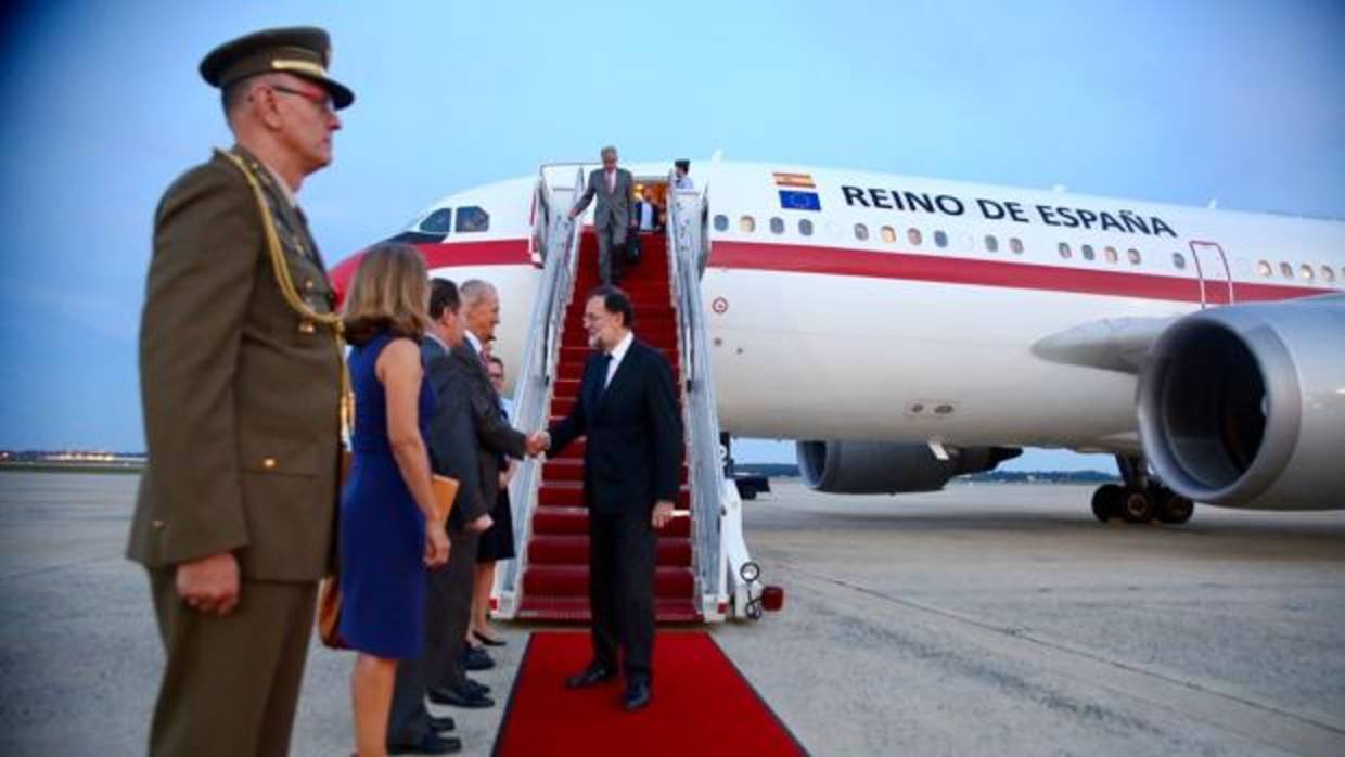 El presidente Rajoy, al llegar a la Base Aérea de Andrews, en Washington
