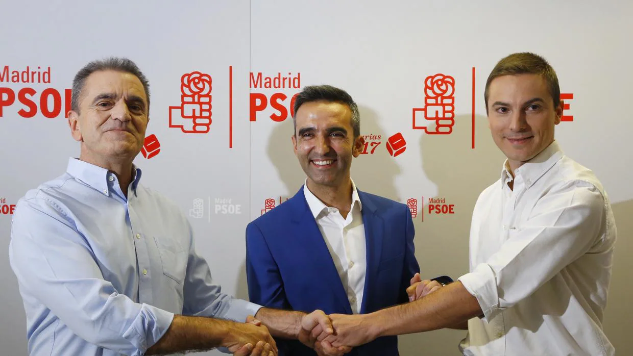 Los tres candidatos a las primarias del PSOE-Madrid, Franco (izqda), González-Jabonero (centro) y Lobato