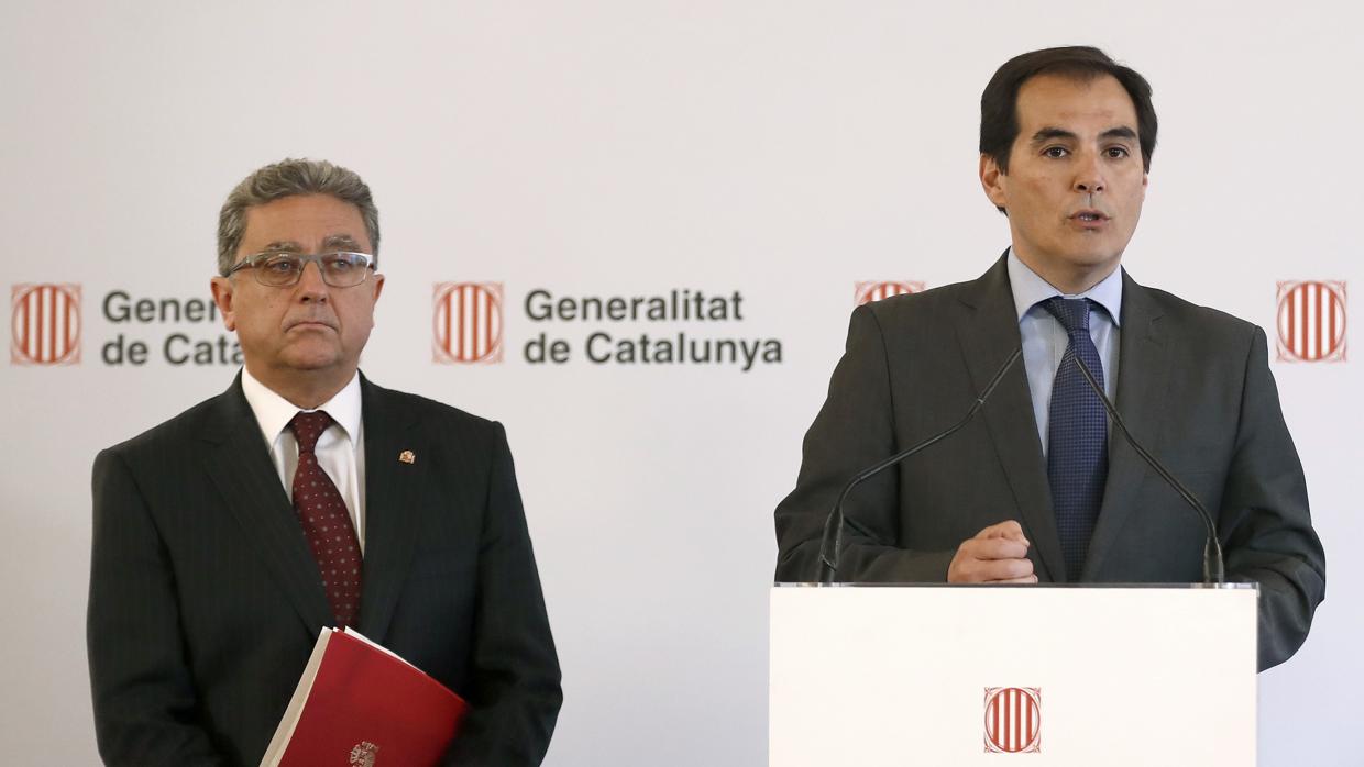 El secretario de Estado de Seguridad, José Antonio Nieto (derecha) junto al delegado del Gobierno en Cataluña, Enric Millo (izquierda)