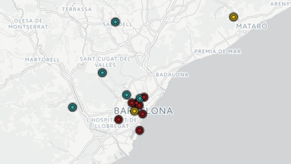 Mapa de los incidentes en el referéndum de Cataluña