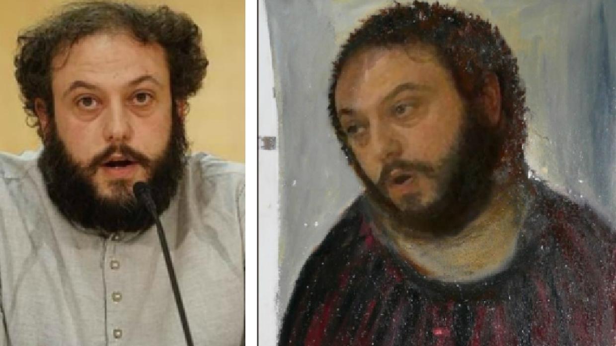 Guillermo Zapata; a la derecha, el montaje con el eccehomo de Borja