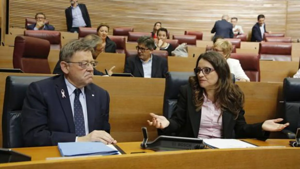Ximo Puig y Mónica Oltra, este jueves en las Cortes Valencianas
