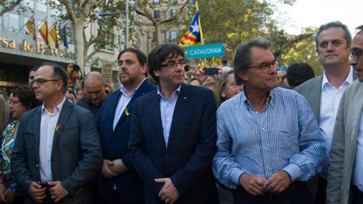 Puigdemont , Mas y Junqueras, en la manifestación del sábado contra el encarcelamiento de los Jordi