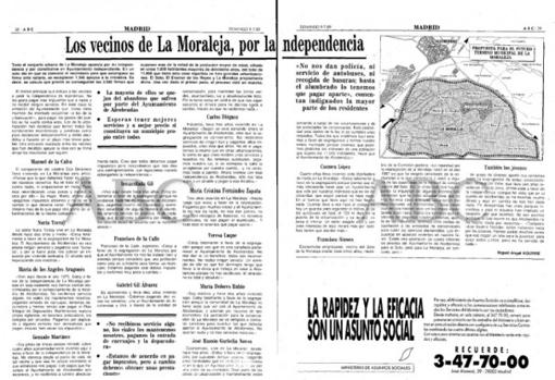 Doble página de la edición de ABC del 9/7/89, con testimonios de vecinos de La Moraleja a favor de la segregación