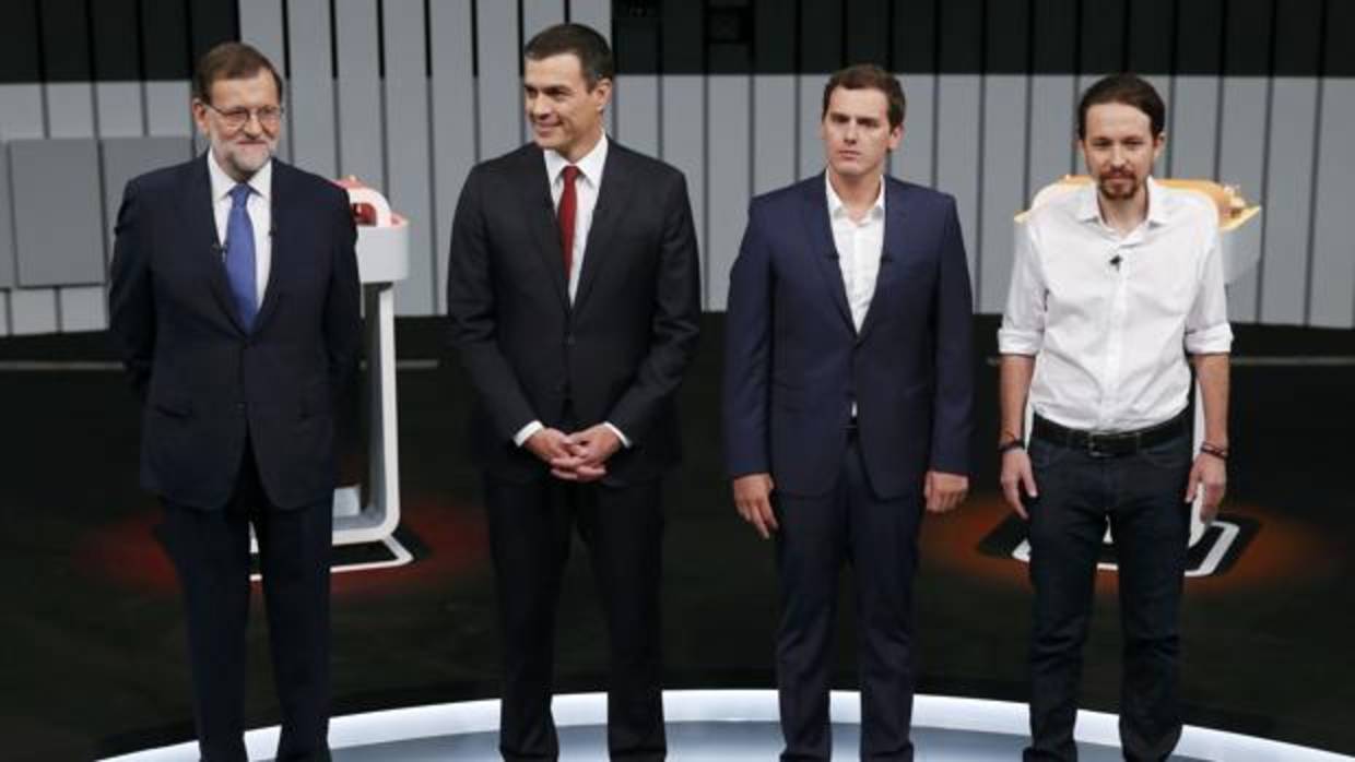 Rajoy, Sánchez, Rivera e Iglesias durante el debate electoral en junio de 2016