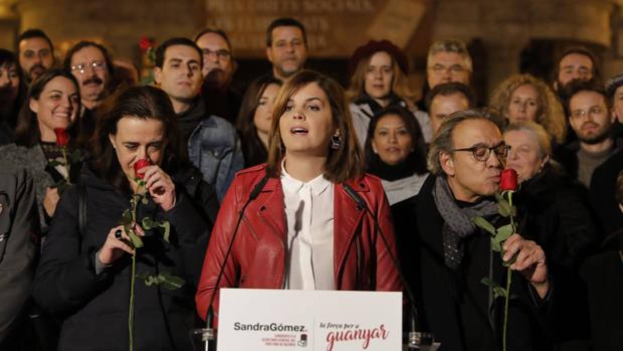 La portavoz del PSPV-PSOE en el Ayuntamiento de Valencia, Sandra Gómez, durante la presentación de su candidatura a la secretaría general de su partido en la ciudad