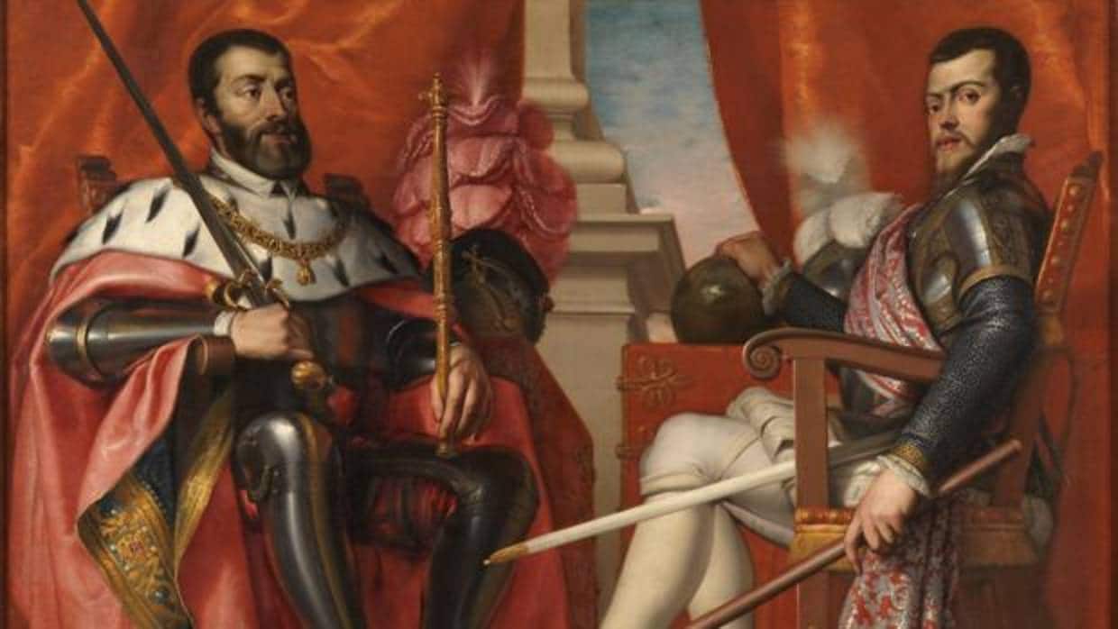 Cuadro de Carlos V y Felipe II pintado por Antonio Arias Fernández