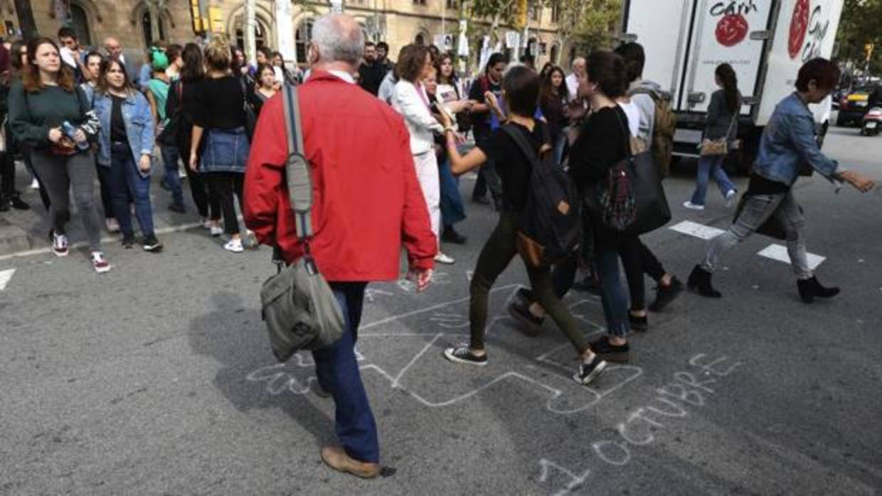 El centro de Barcelona durante una huelga de estudiantes universitarios en octubre