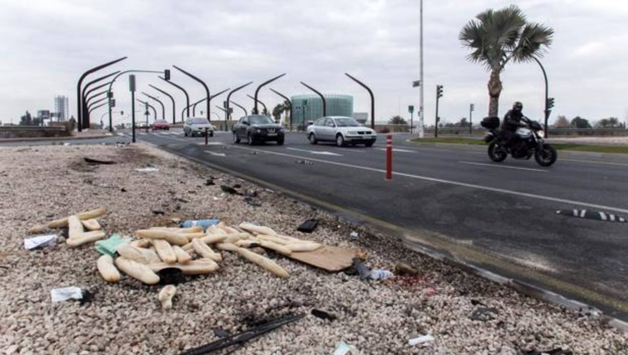 El lugar del accidente, en la avenida Miguel Induráin de Murcia