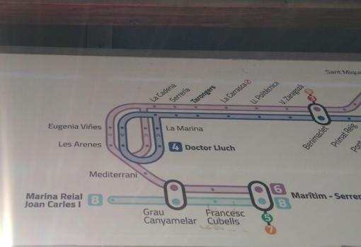 Imagen de una de las señalazaciones del Metro de Valencia tomada este jueves