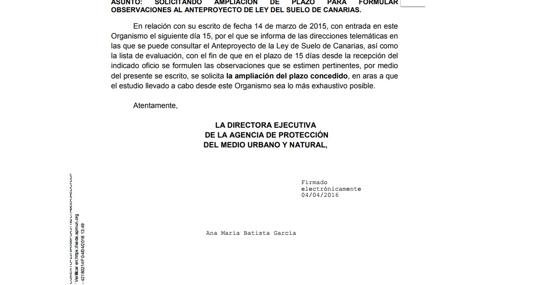 Documento del Gobierno de Canarias con firma electrónica de Batista García