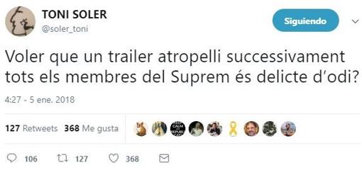 Un presentador de TV3: «¿Es delito querer que un trailer atropelle a los miembros del Supremo?»