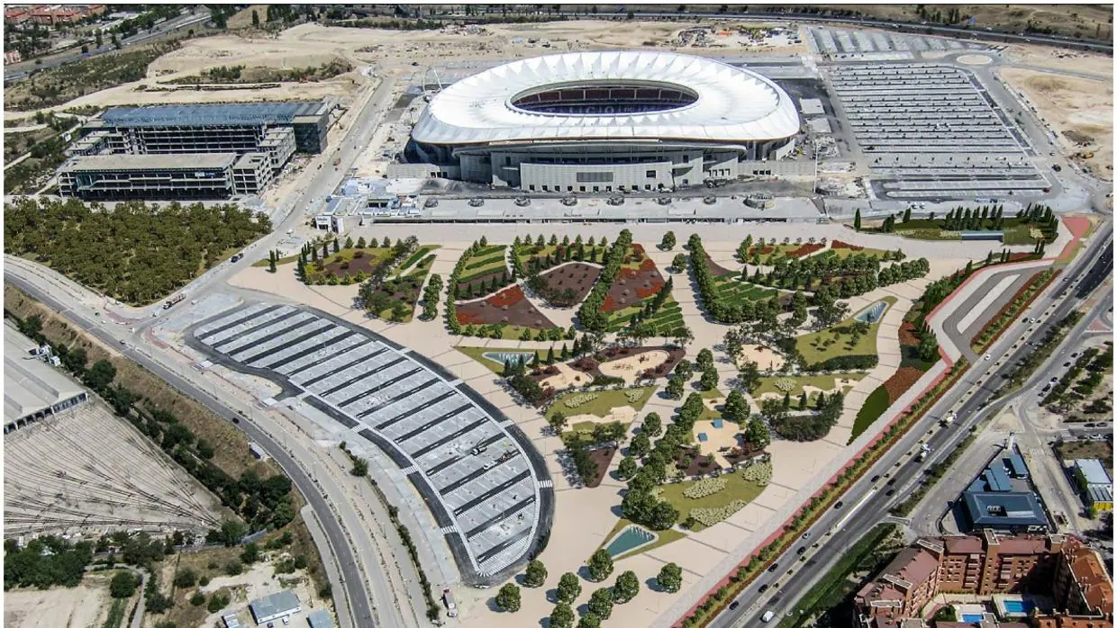 Recreación sobre cómo quedará la cuña verde que rodeará el estadio del Atlético de Madrid