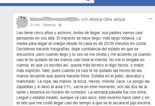 Fragmento del post de Facebook