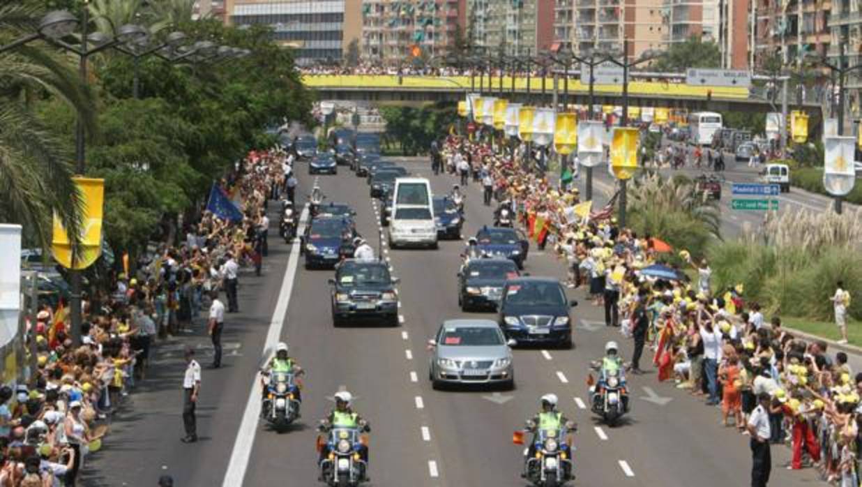 Imagen de las motos durante la visita del Papa a Valencia