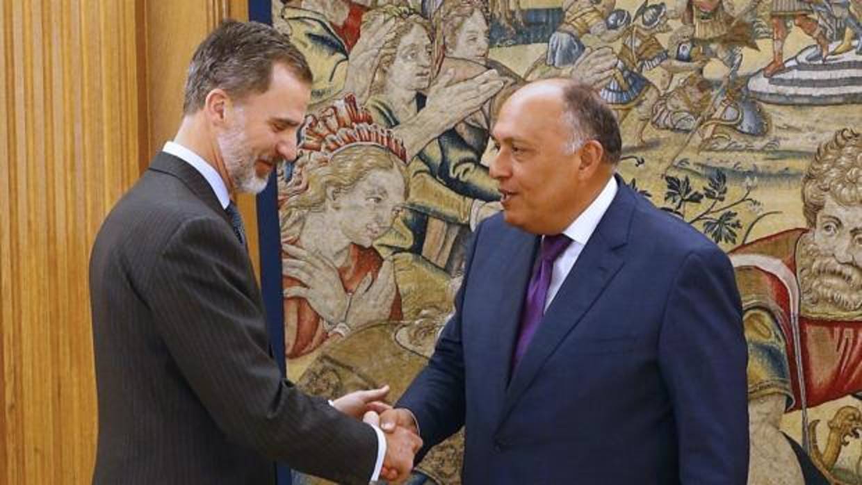 El Rey Felipe VI recibe en audiencia al ministro egipcio de Asuntos Exteriores, Sameh Shoukry