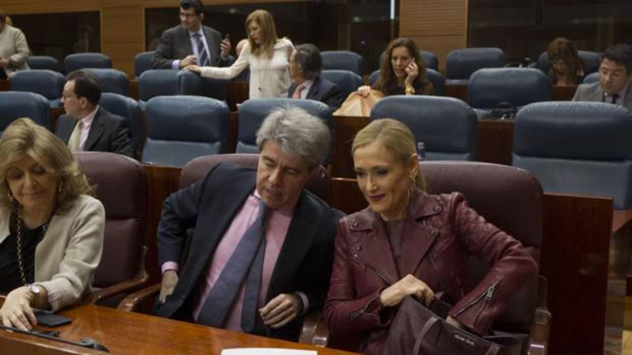 La presidenta Cifuentes junto al portavoz Ángel Garrido, durante el pleno de la Asamblea de este jueves