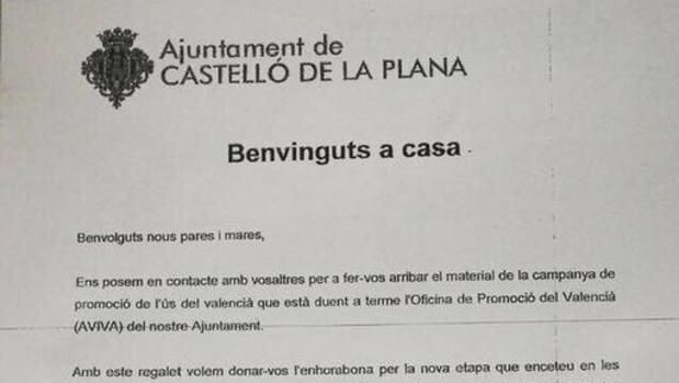 El Ayuntamiento de Castellón aconseja por carta a los padres «valencianizar» los apellidos de sus bebés