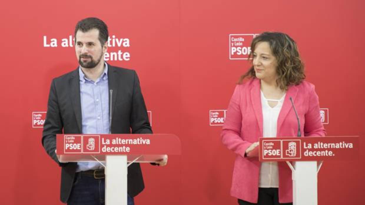 El secretario general del PSOECyL, Luis Tudanca, y la presidenta del Grupo de Socialistas Españoles en el Parlamento Europeo, Iratxe García