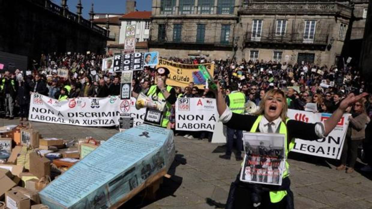 Protesta de los trabajadores el pasado sábado en Santiago