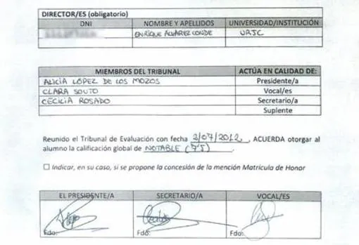 Las firmas del acta del máster de Cristina Cifuentes podrían estar falsificadas