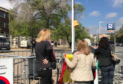 Mujeres con banderas españolas esperan la llegada del Rey