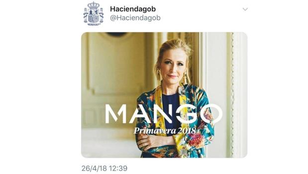 Hacienda achaca a un hacker la publicación del montaje de Cifuentes como imagen de Mango