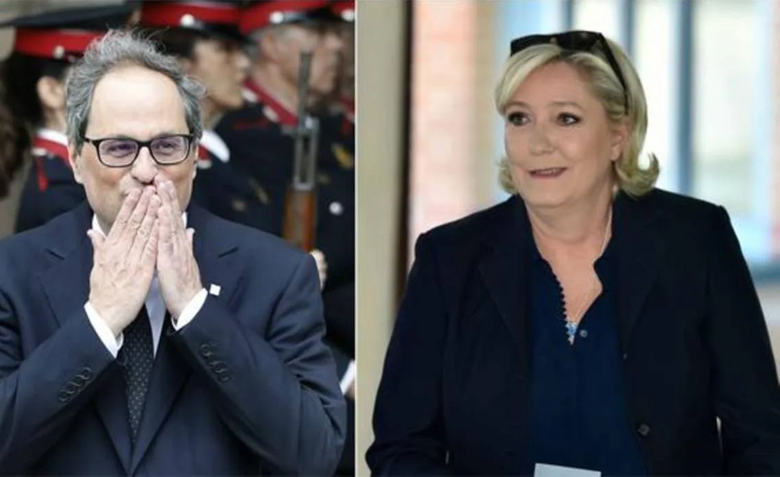 Quim Torra (izd.) y Marie Le Pen (dcha.)
