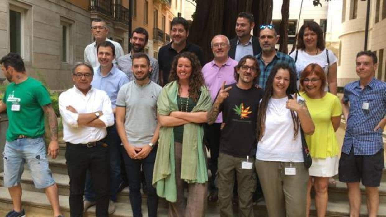 Portavoces del PSPV, Compromís y Podemos junto a asociaciones defensoras de la regulación del cannabis el pasado año