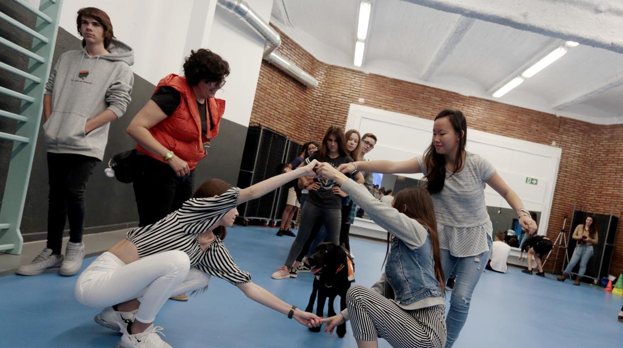 Celia (de pie a la derecha), junto a sus compañeras de programa, en un momento del adiestramiento