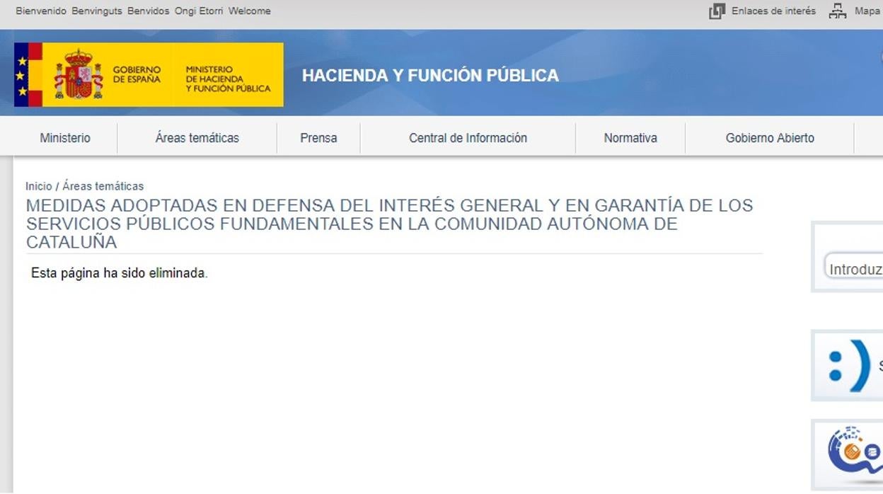 Captura de pantalla de la web de Hacienda dedicada, hasta hoy, a las medidas de control financiero de la Generalitat