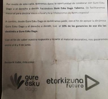 Gure Esku Dago presionó a los bares vascos para que le dieran el 10% de su caja el día de la cadena humana