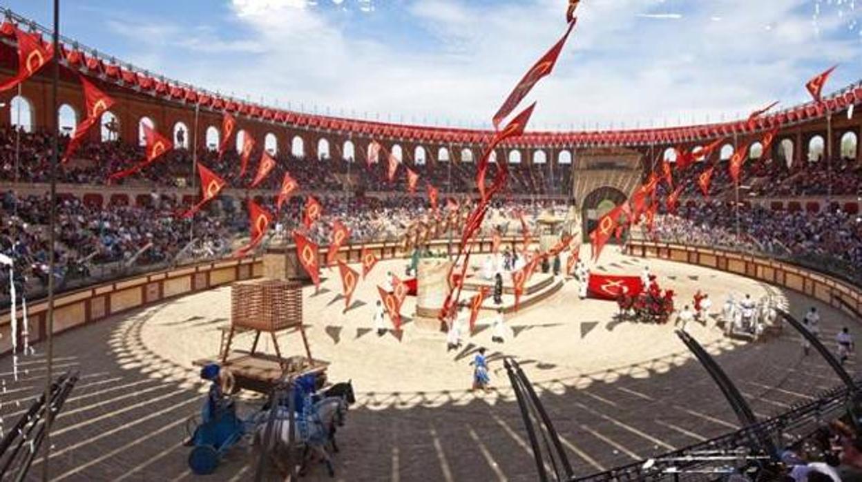 Circo romano del Parque Puy du Fou francés donde se celebran las carreras de cuádrigas de caballos