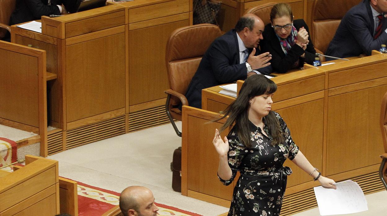 Paula Quinteiro en un momento del pleno del Parlamento