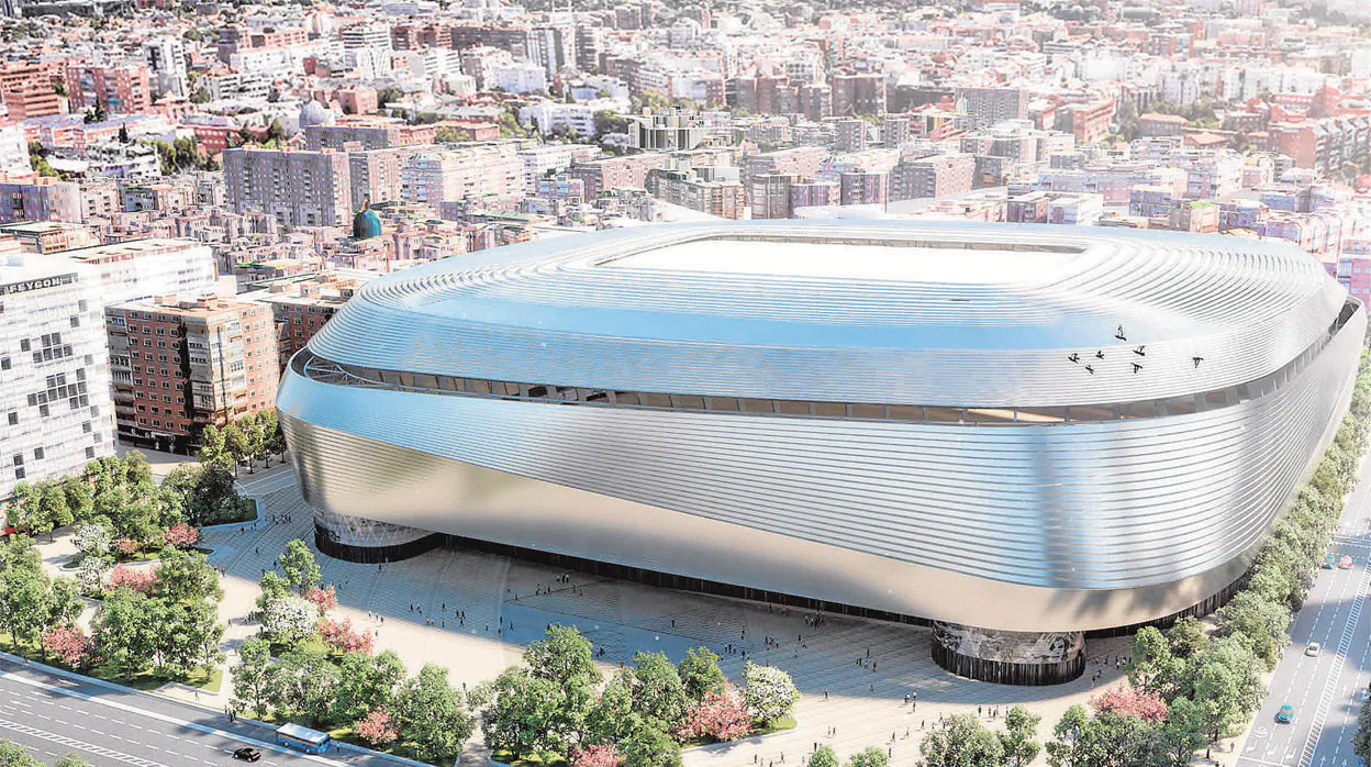 Recreación del nuevo estadio del Real Madrid y la explanada ajardinada del paseo de la Castellana
