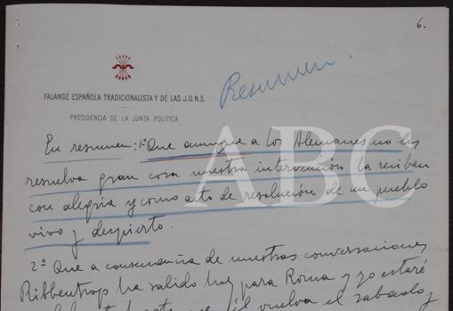 Fragmento de la carta de Serrano a Franco