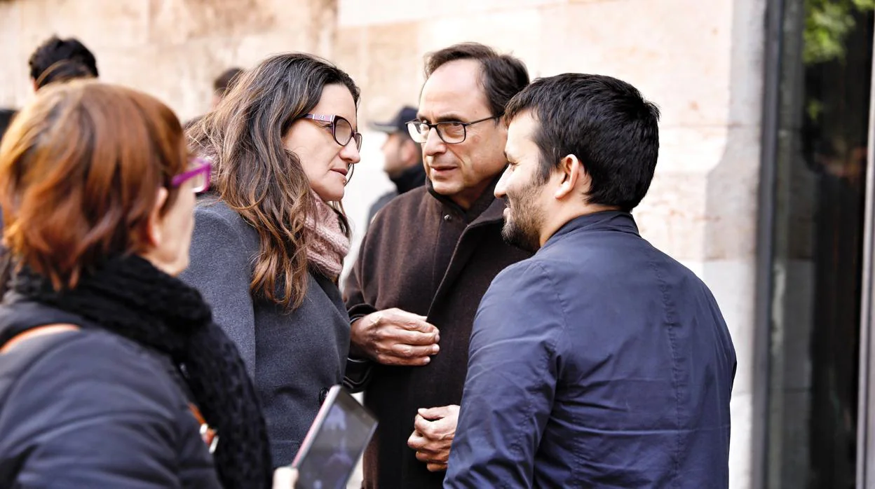 Vicent Marzà, junto a Mónica Oltra y Vicent Soler, en una imagen de archivo