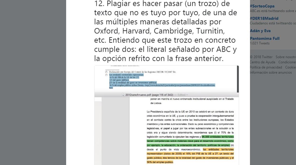 Plagio encontrado en la tesis de Pedro Sánchez
