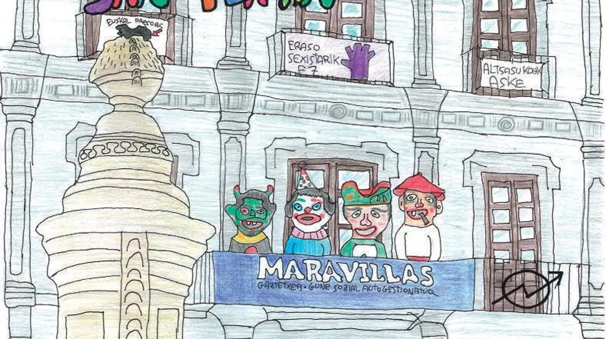 Dibujo del Gaztetxe Maravillas en el programa de San Fermín Chiquito