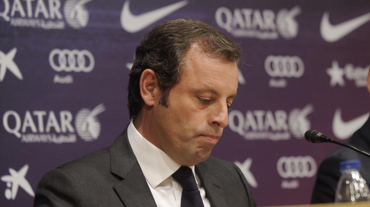 Sandro Rosell en una comparecencia ante la prensa cuando era presidente del FC Barcelona
