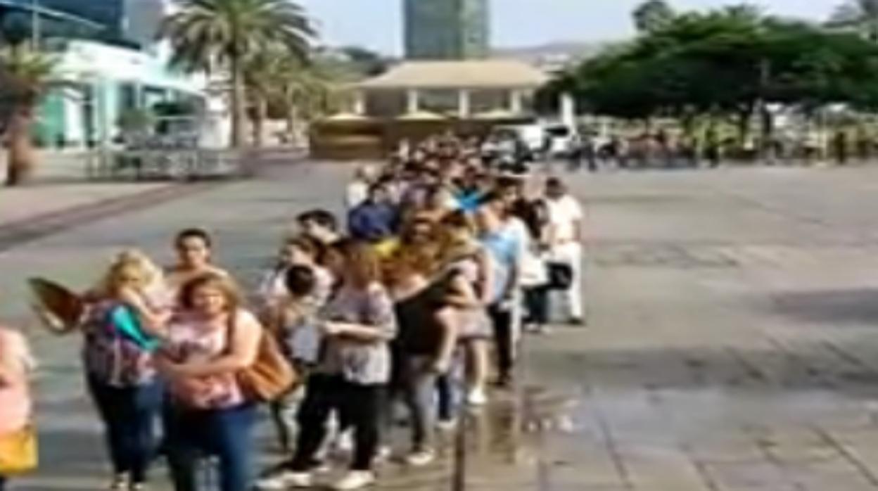 Vídeo: la reacción de una turista al ver una cola de parados en Canarias